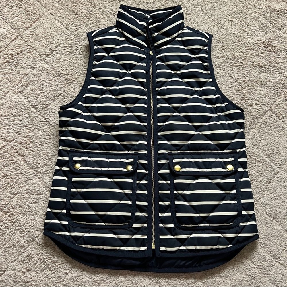 NWOT J. Crew Polyester Down Blend Striped Puffer Vest Preppy Capsule Size XS